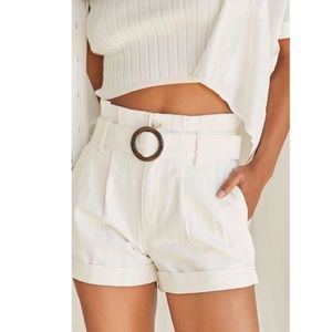 Belted Paperbag Denim Shorts